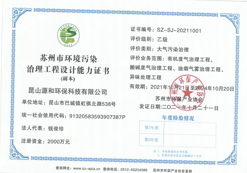 苏州环境污染治理工程设计能力证书